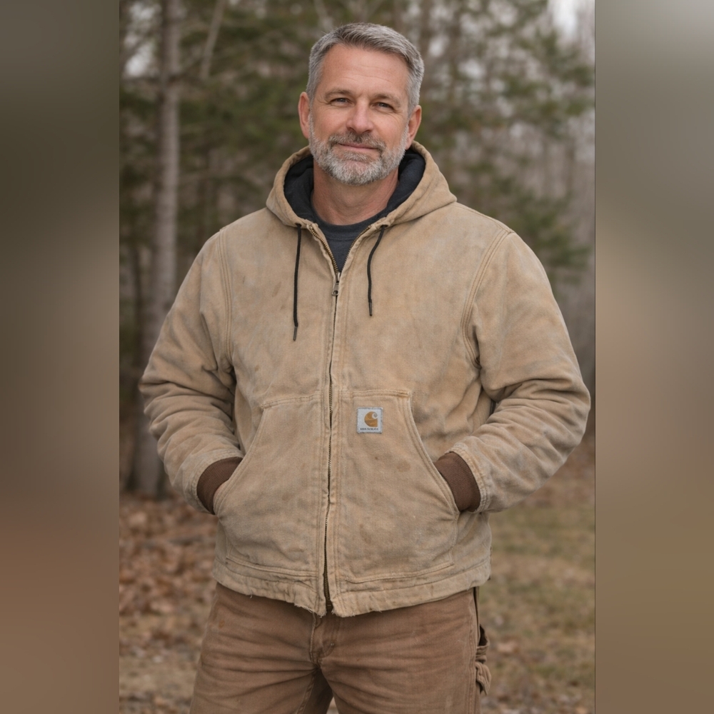 Carhartt Hooded Active Jacket Distressed Canvas Workwear Tan Brown